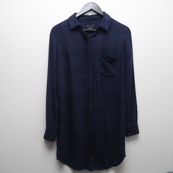 Rails Tops - Rails Bianca Long-Sleeve Plaid Flannel Dark Blue Shirt Mini Button Down